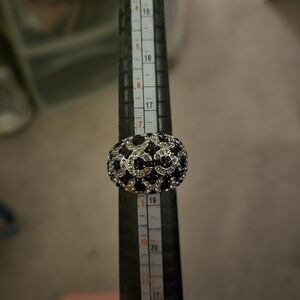 Coach Black And Silver W/rhinestones Ring